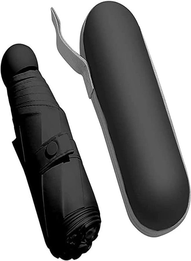 LACOSSI Mini Umbrella with Case for Men & Women (Manual Open) Compact Travelling Umbrella, Polyester & UV Protection Fabric for Summer/Anti-Slip Handle- Use in Rain Powerful Portable (Black) - Image 1